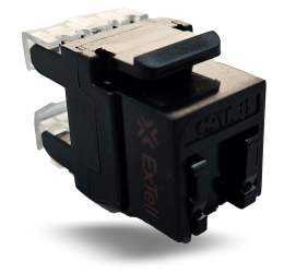 ExTell CAT6 180° Keystone Jack, Unshielded, with Dust Cover, Black